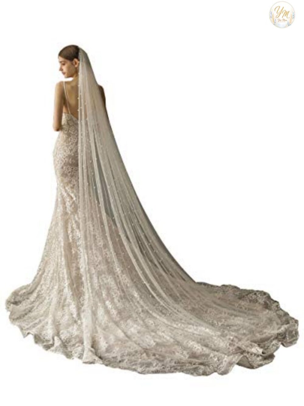 Cathedral Length 1 Tier Pearl Wedding Bridal Veil with Metal Comb